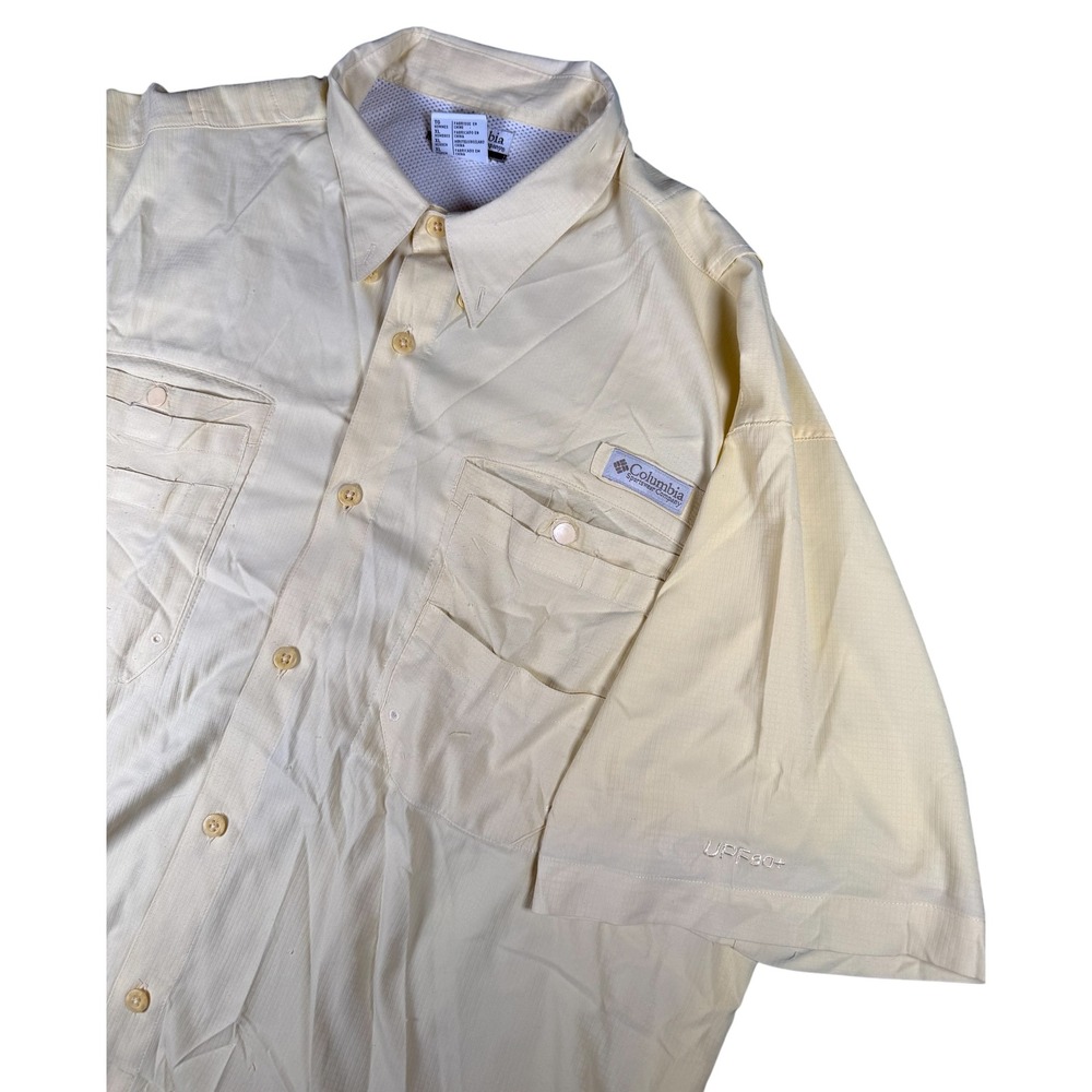 Columbia PFG Mens XL Button Down Fishing Shirt Short Sleeve UPF 30+ Yellow